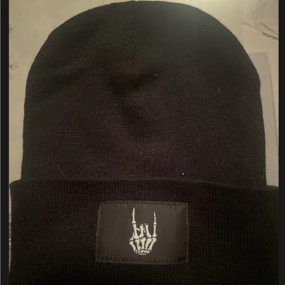 Black Beanie with Skeleton Hand Patch
